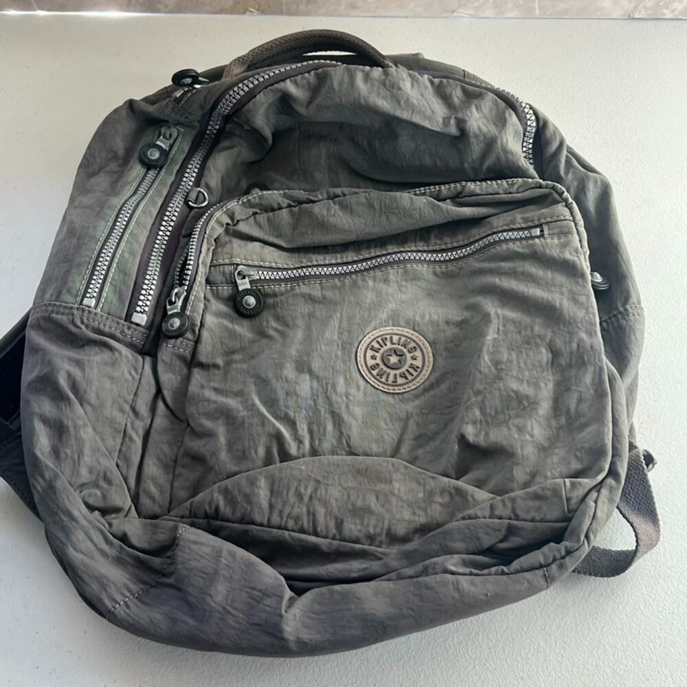 Kipling Gray Large Full Size Backpack Multiple Co… - image 5